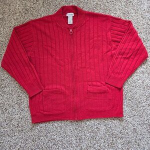 David Taylor Ribbed Knit Full Zip Cardigan Sweater Men's Size XXL Red Grandpa